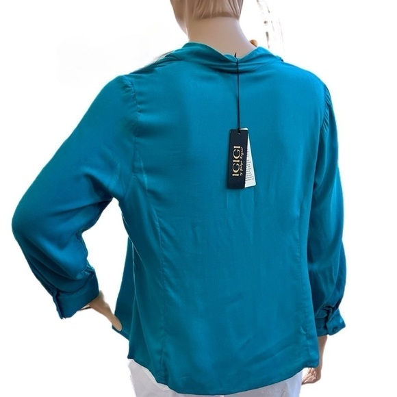 Igigi Tierney Blouse Plus Size 20 Jade Green Cuffs Sleeves Button-Up Ruching NEW - Picture 6 of 11